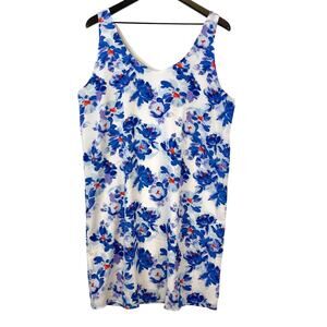 Halogen Nordstrom Size L Blue White Floral Shift Mini Dress Tank